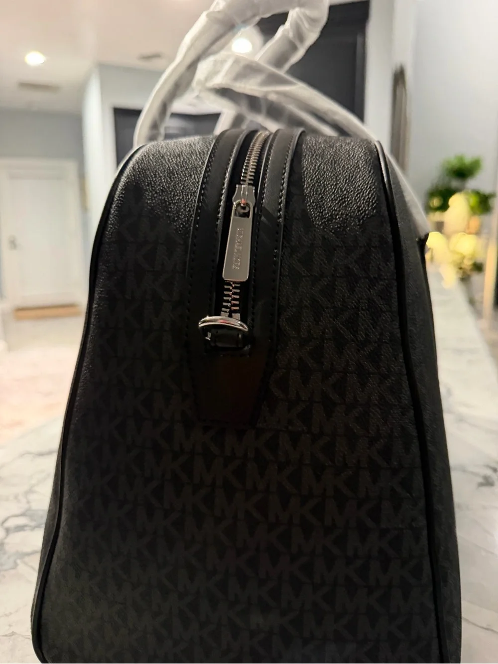Michael Kors Brown Monogram Duffel Bag with Dark Trim